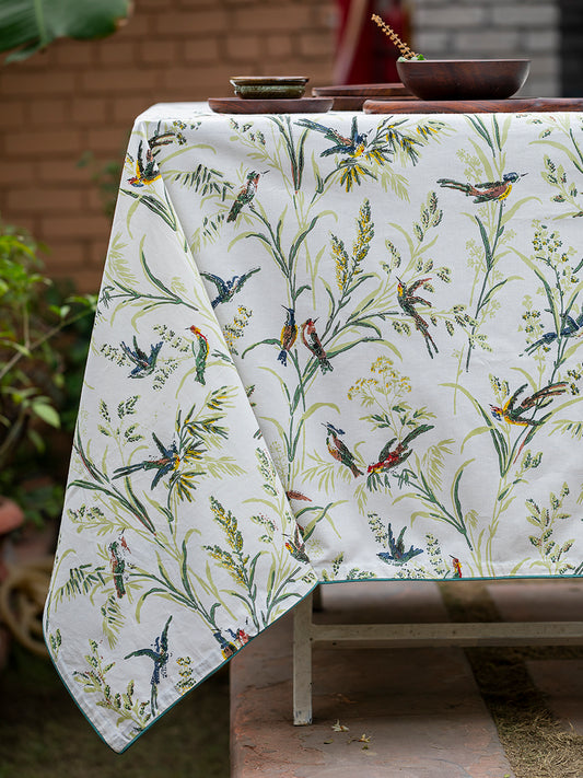 Printed Table Cloth - Piping Humming Bird Natural｜プリントテーブルクロス  ピピング - ハミングバード ナチュラル