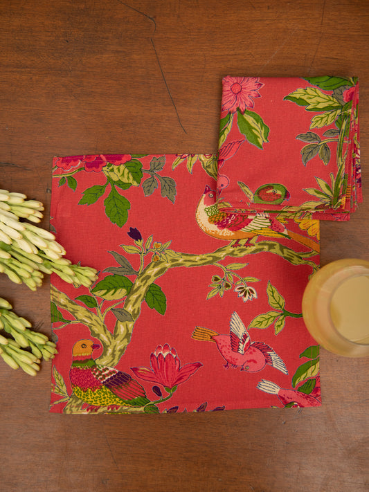 Cocktail Napkin Set of Six : Bird Coral