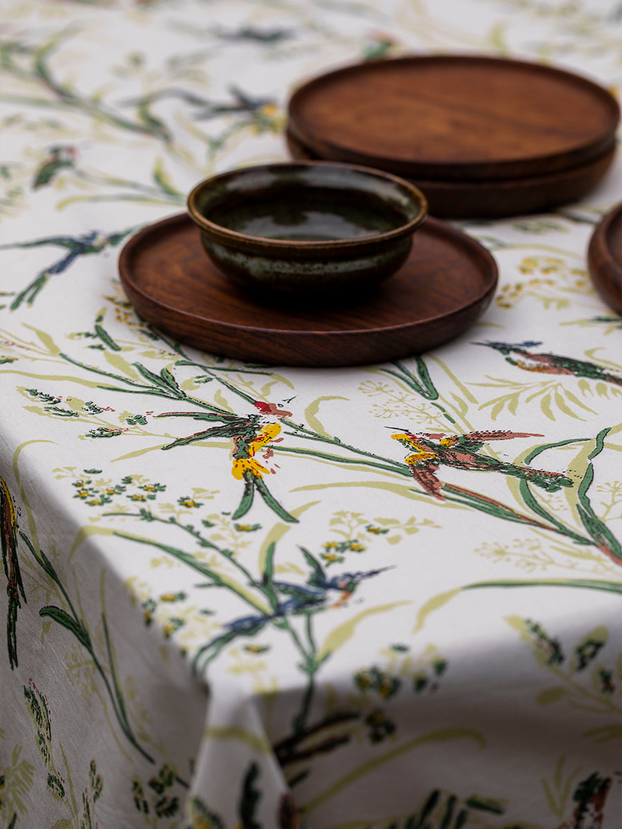 Printed Table Cloth - Piping Humming Bird Natural｜プリントテーブルクロス  ピピング - ハミングバード ナチュラル