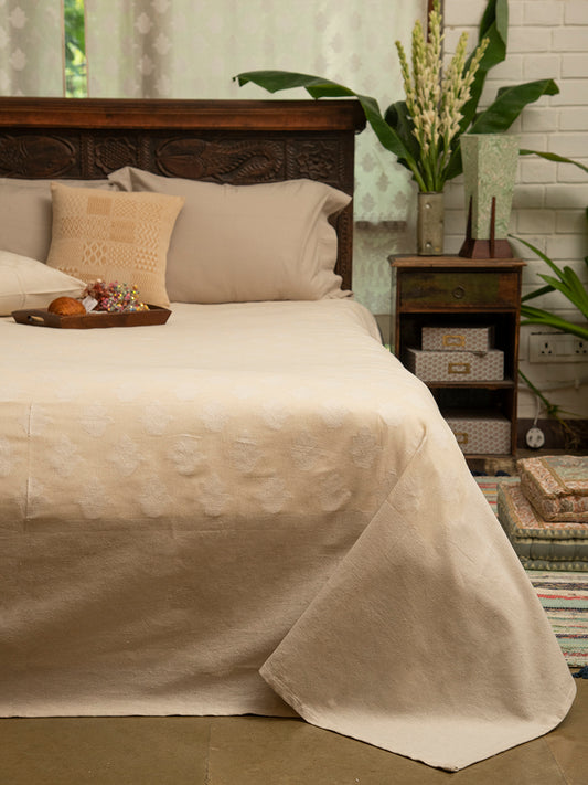 Handloom Bedcover - Floral Natural｜ハンドルームベッドカバー - フローラルナチュラル