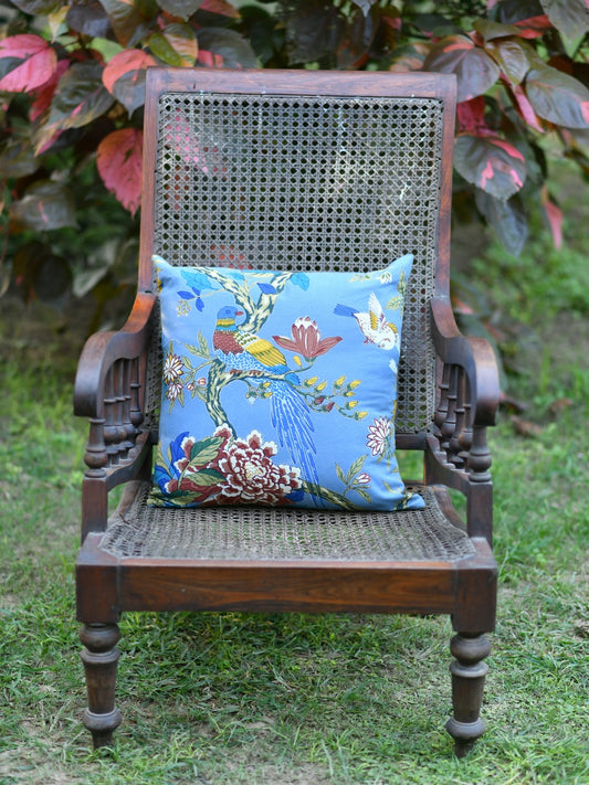 Canvas Cushion Cover Reversible : Bird Blue