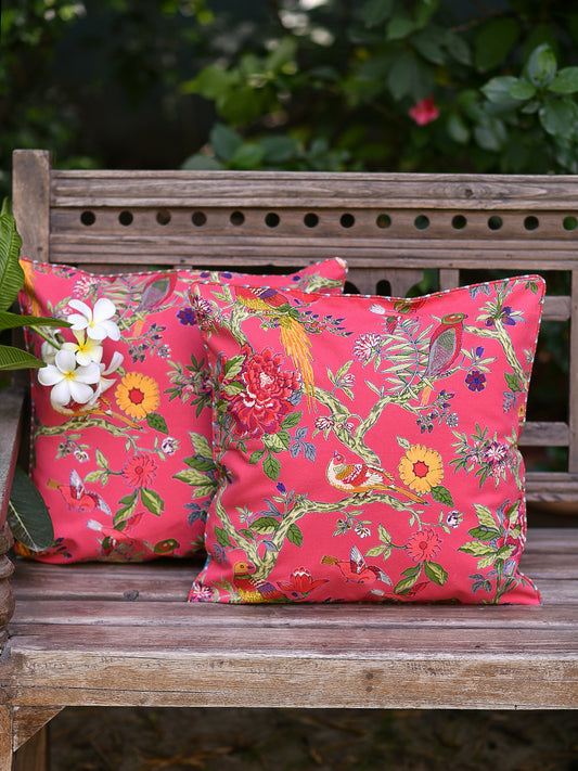 Canvas Cushion Cover Reversible : Bird Coral