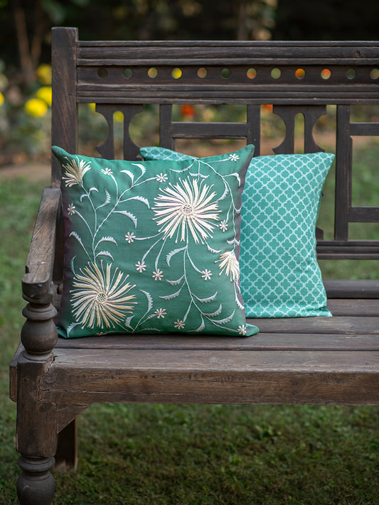 Lily Silk Emb Cushion Cover : Green