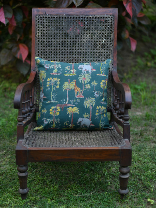 Canvas Cushion Cover Reversible : Safari Topiary Green